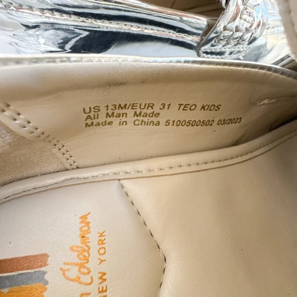 Sam Edelman Kids' Teo Platform Silver Metallic Loafer Lug Girls Size 13